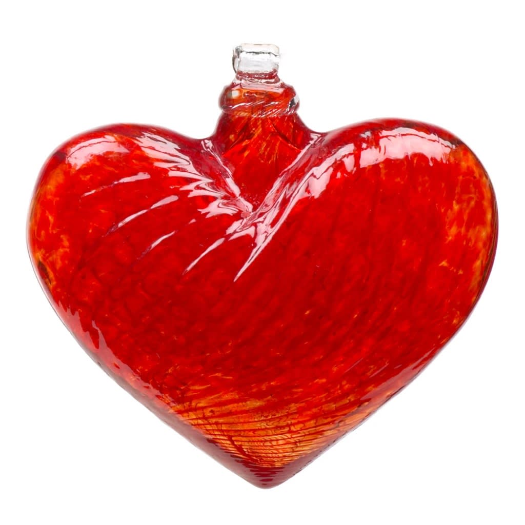Hearts of Glass Ornament (Red) - Kitras Art Glass - Our hand blown heart of glass ornament allows you to display this colourful symbol of affection in a sun-filled window. Tag Reads: "This gift is filled with love, it comes straight from my heart. From the moment that you hang it up, we will never feel apart."  Ready to give in a gift box.  Approximately 3.5-4" in size