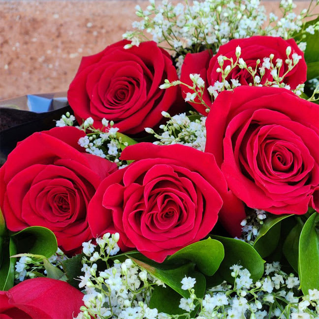 Hand-tied Bouquet of Premium Long Stem Roses - Show your love with our hand-tied bouquet of Ecuadorian long stem roses. Perfect fusion of luxury and style. Our designers will hand-arrange premium roses with fresh garden greens and fillers. A message of love unfurls with every petal in this bouquet. Other colors available upon request.  Standard – 6 Ecuadorian Long Stem Red Roses - Hand-tied Bouquet Deluxe – 12 Ecuadorian Long Stem Red Roses - Hand-tied Bouquet Premium – 24 Ecuadorian Long Stem Red Roses - Hand-tied Bouquet  Please Note: This bouquet does not include a vase and rose stems require a sharp fresh cut before placing your bouquet in water. We recommend placing your bouquet in fresh water within a couple of hours of picking it up from our store. This process will ensure extended flower's life span.