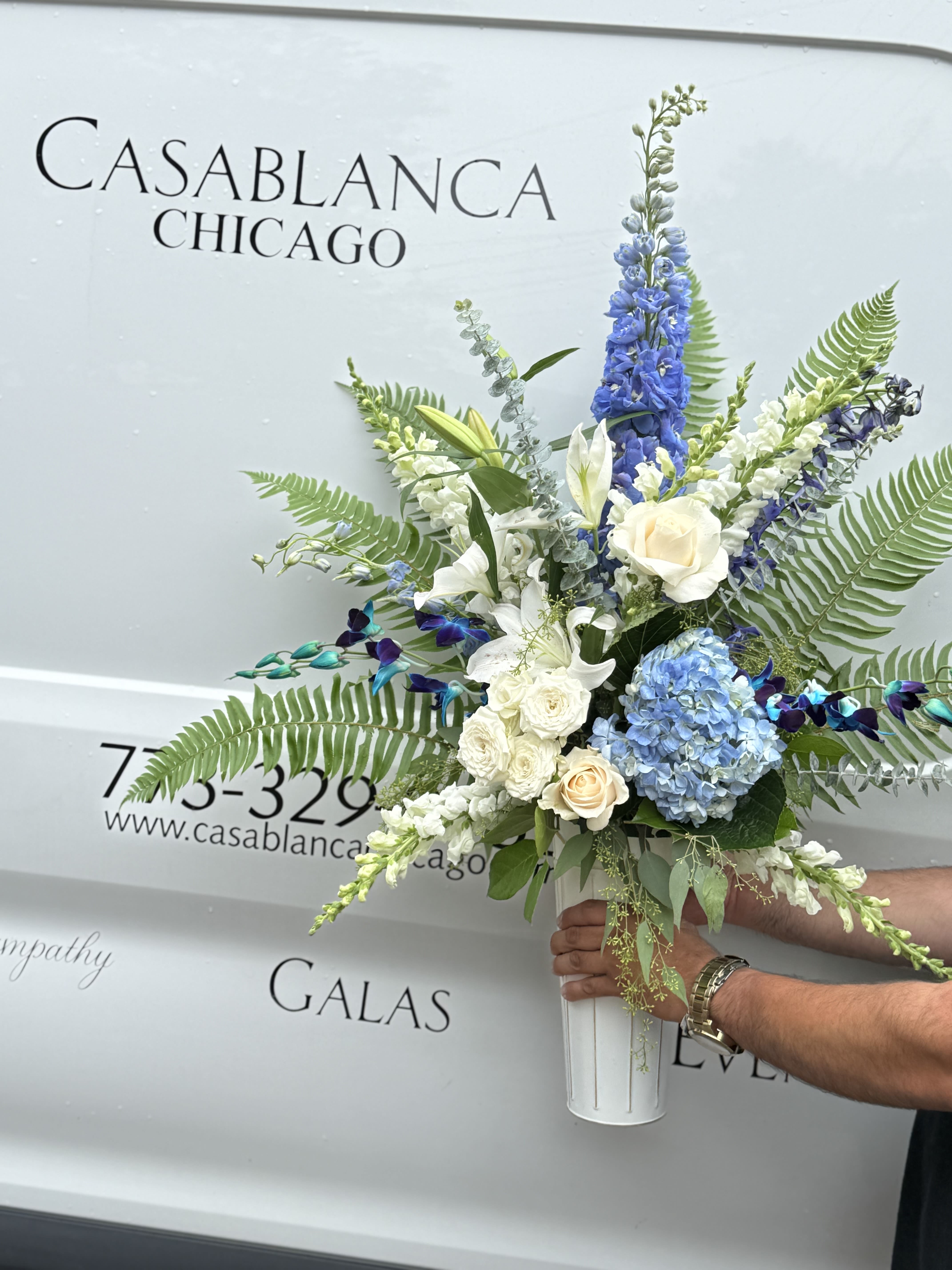 Mini Sympathy End Vase  - We offer this beautiful Sympathy End Vase to compliment the casket spray.  Make sure to order two so that one goes on each side.  Different color combinations available. 