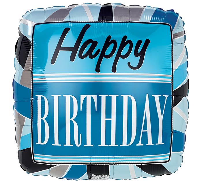 "Happy Birthday" Square Mylar Balloon - A square, 18" "Happy Birthday" mylar balloon, inflated with helium and tied with a curly ribbon. Colors may vary. 