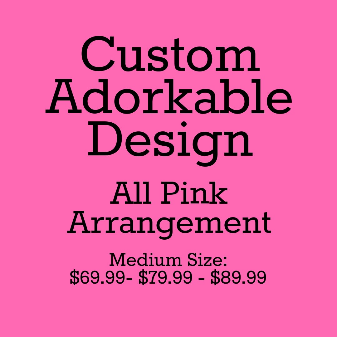 Custom Adorkable Design All Pink Arrangement Medium - An all around flower arrangement designed with fresh flowers to include season flowers, pods, wheat and other textured items in seasonal colors with mixed greens    * Some stages of flower life may vary. (Example: Lilies may be more open than imaged.)    Flower shortages and product availability means that some substitutions will apply. Value will always be filled.    This bouquet might include eucalyptus amongst the greenery. It may be toxic to pets including but not limited to Cats and Dogs if digested.