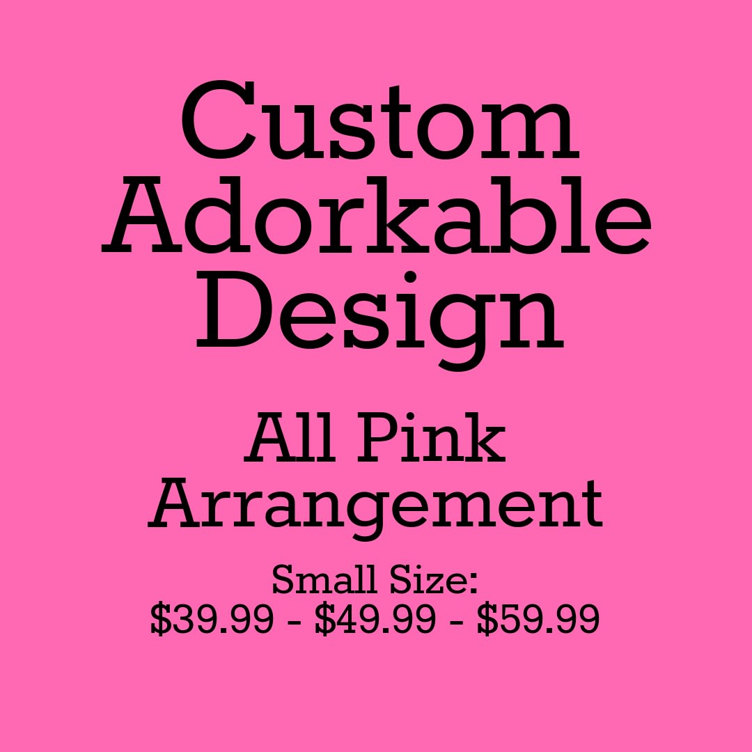 Custom Adorkable Design All Pink Arrangement Small - An all around flower arrangement designed with fresh flowers to include season flowers, pods, wheat and other textured items in seasonal colors with mixed greens    * Some stages of flower life may vary. (Example: Lilies may be more open than imaged.)    Flower shortages and product availability means that some substitutions will apply. Value will always be filled.    This bouquet might include eucalyptus amongst the greenery. It may be toxic to pets including but not limited to Cats and Dogs if digested.
