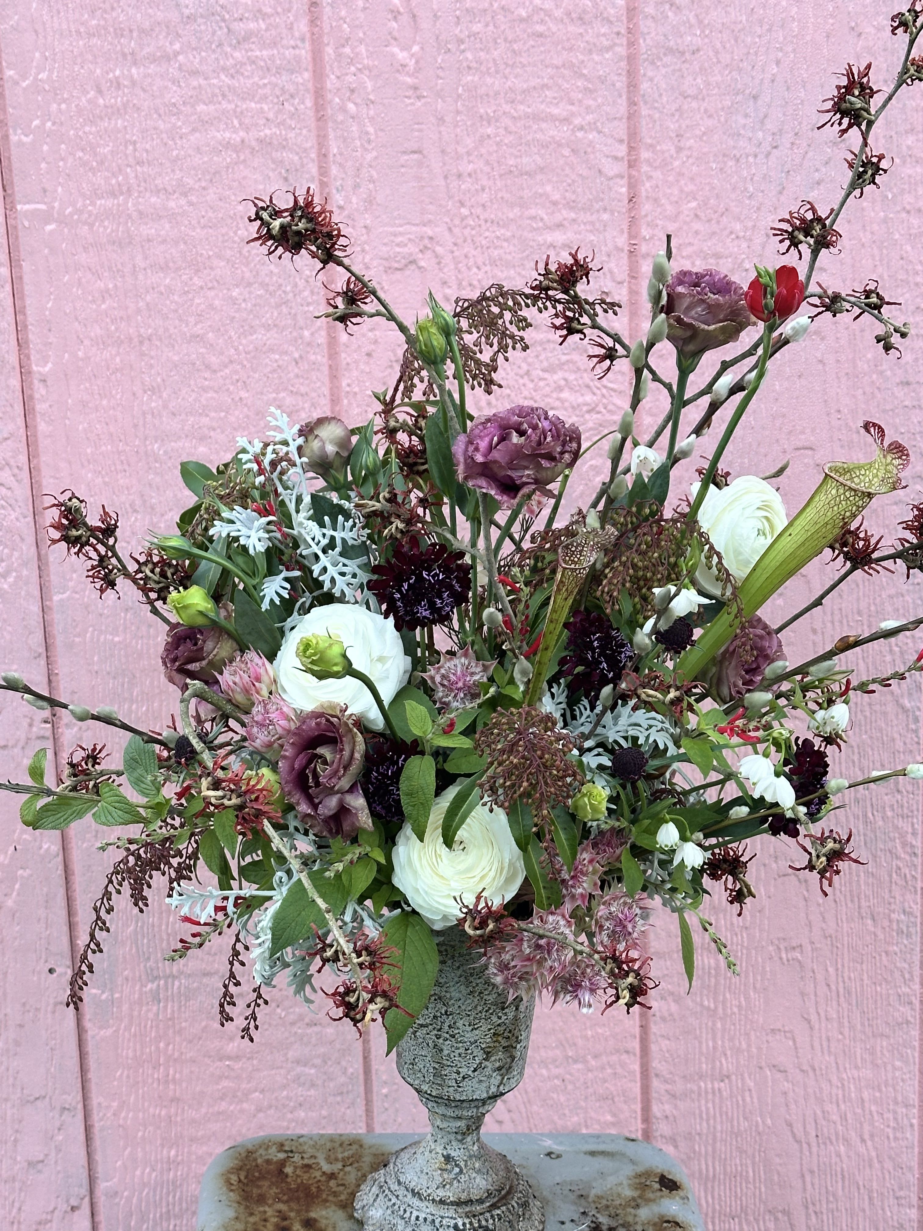 Natural World - A Gorgeous Design with pale pinks, ivory, peaches &amp; burgundies. Arrangement will have a similar feel and palette of photo shown, but no two are alike.