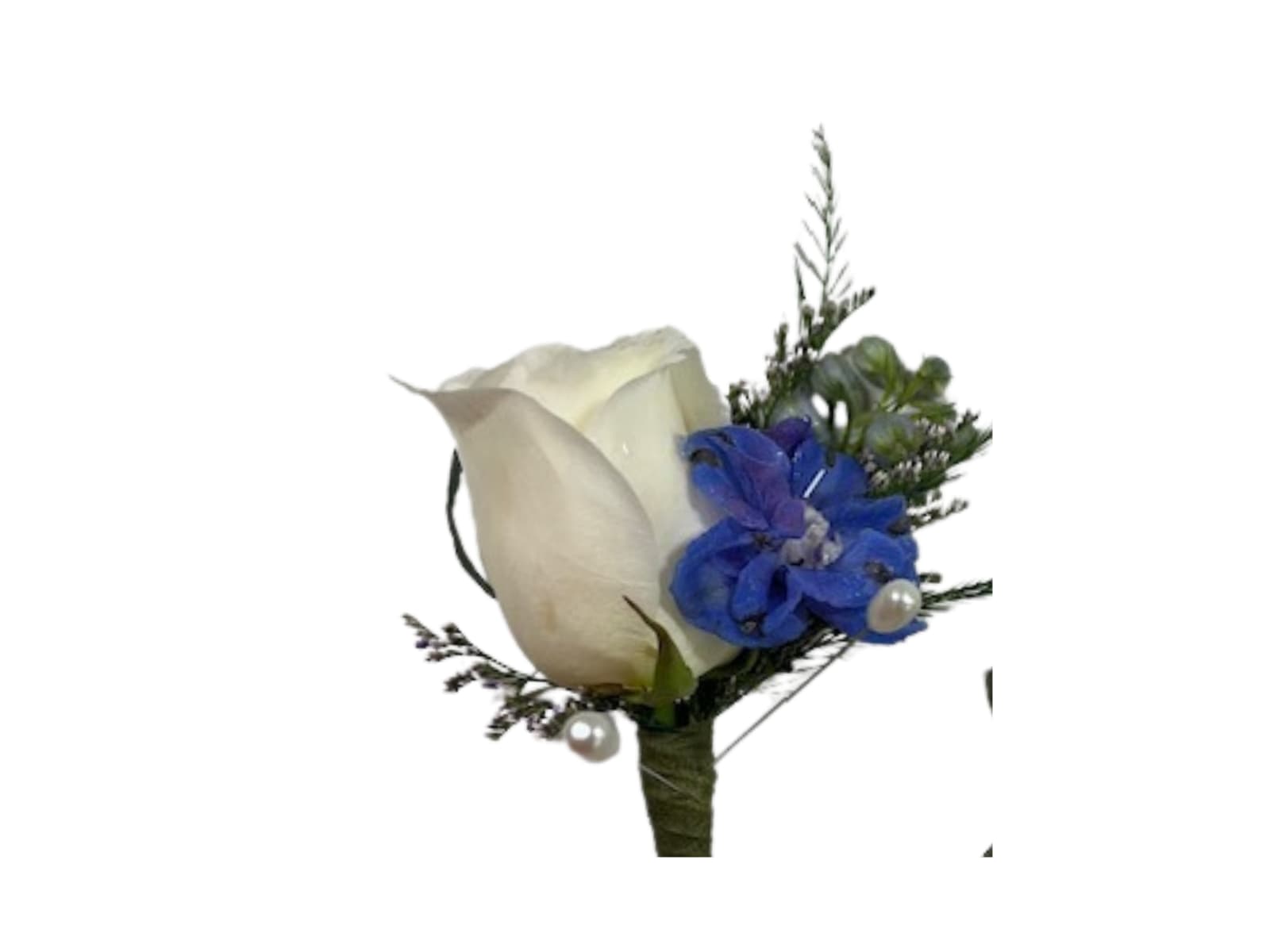 Boutonniere - Look your best for proms, homecomings, and formals!  1 single standard size rose with filler and greens comes with pins to attach to your jacket.  Please note what color rose you would like, and color of attire.