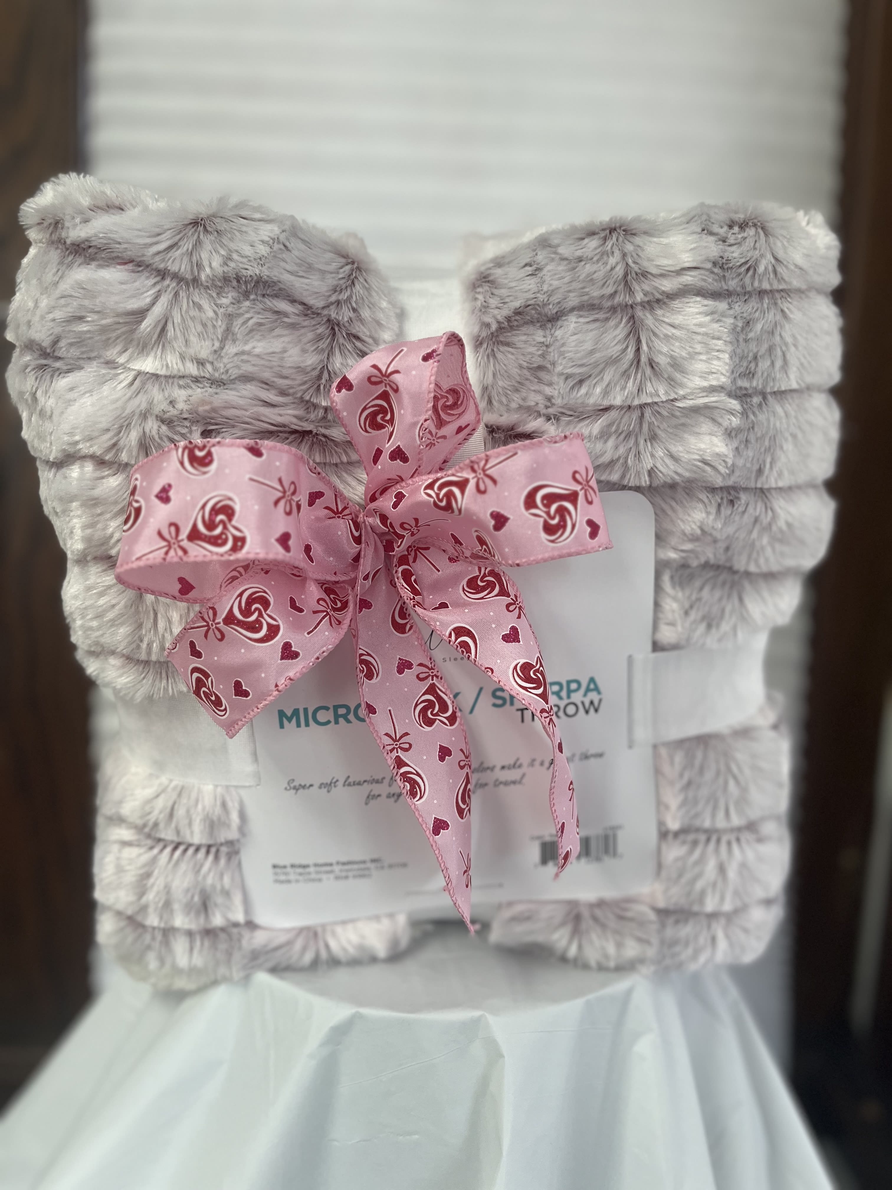Lux Gray Minky Blanket  - So luxurious and soft!   Cuddle up w our 50x60 pinky blanket!  We'll even add a seasonal bow!  