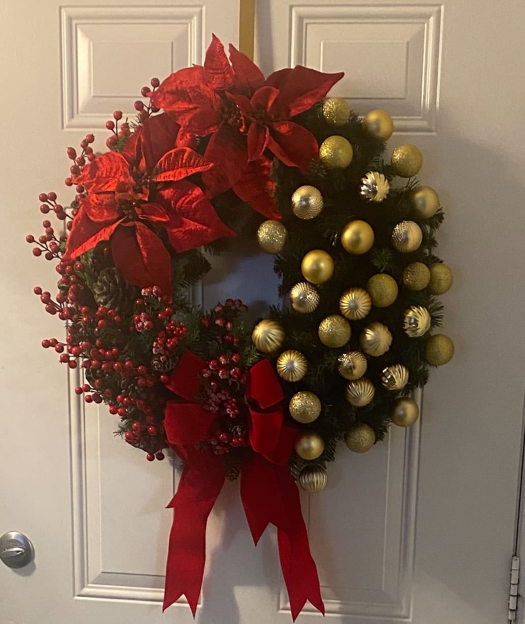 Christmas Cheer Wreath - Christmas door wreath red and Gold. Colors can be modified. 2 colors only 