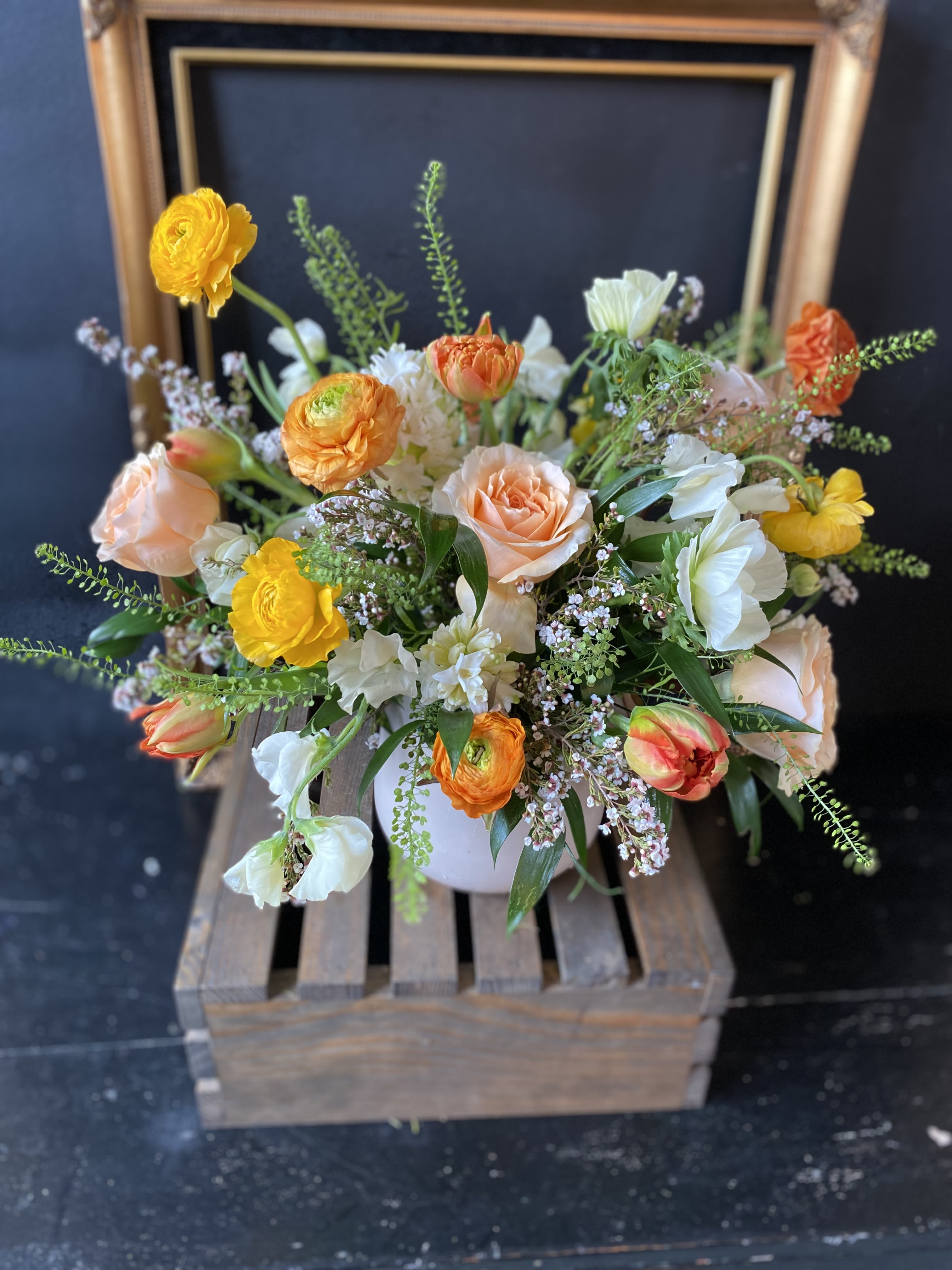 Peach Dreams  - A Bright mix of seasonal flowers in Peach, Orange, Yellow and White.