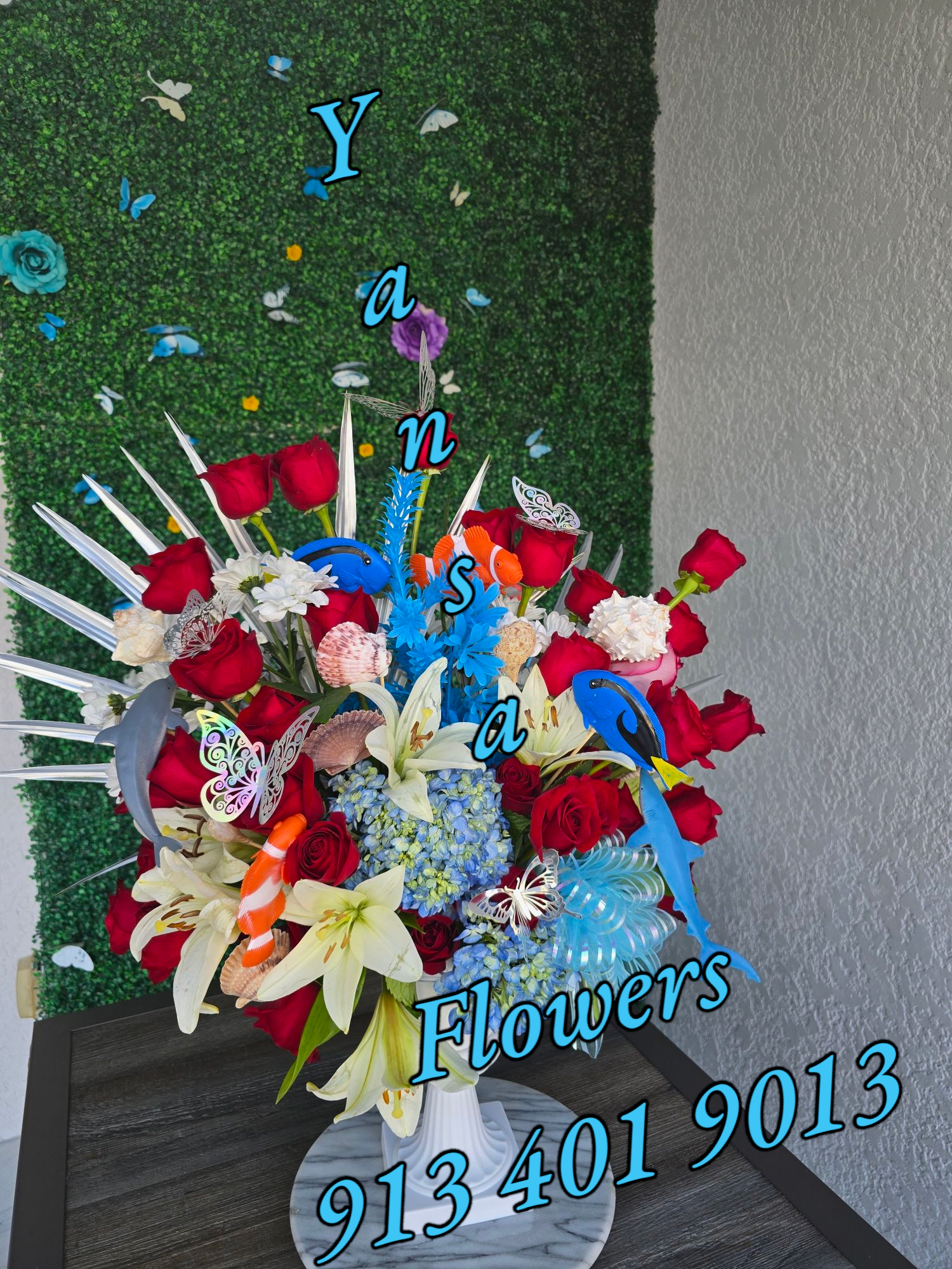 Elegant Mini Arrangement – Ocean-Inspired - Small in size, rich in meaning — this elegant arrangement is designed for sea lovers who appreciate subtle beauty and coastal charm. Featuring soft blues, whites, and natural textures, it captures the serenity of the ocean in a refined floral touch.  Perfect for desks, side tables, or as a thoughtful gift, this mini piece brings a gentle wave of elegance and a breeze of seaside inspiration.    Delivery available  A delicate nod to the sea — simple, stylish, unforgettable