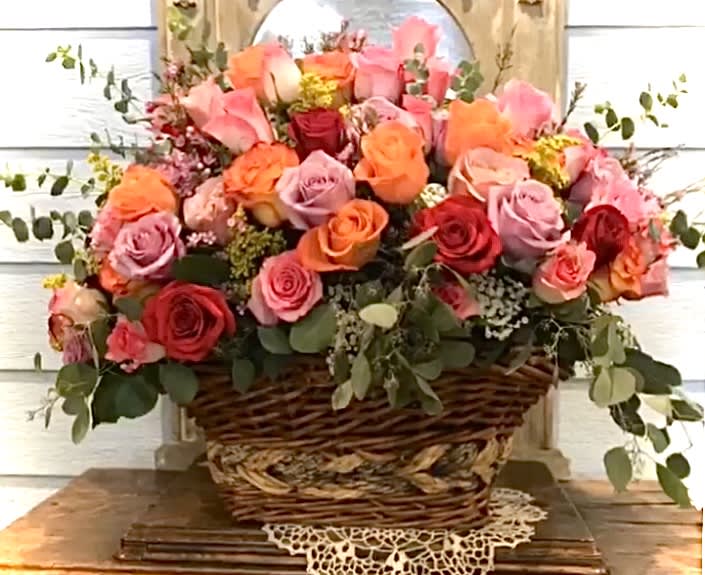 90 roses - 90 roses arranged in a basket. beautiful arrangement for any occasion basket may vary in color  roses can be ordered in any color combination.