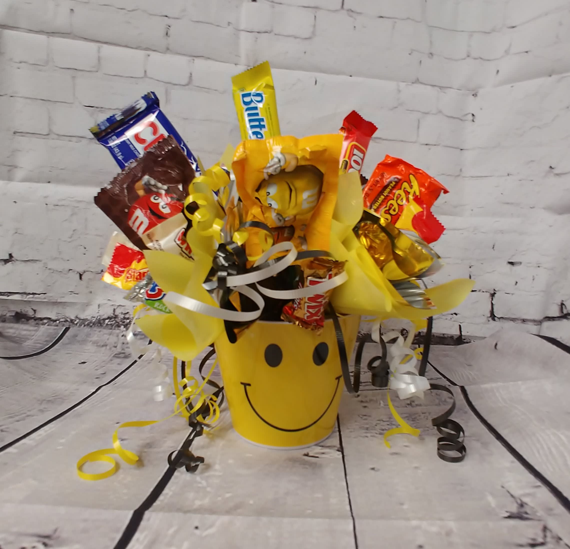 Sweets and Smiles - Smiley face container filled with a mixture of candy!  Great Birthday treat or a Get well pick me up!!!  