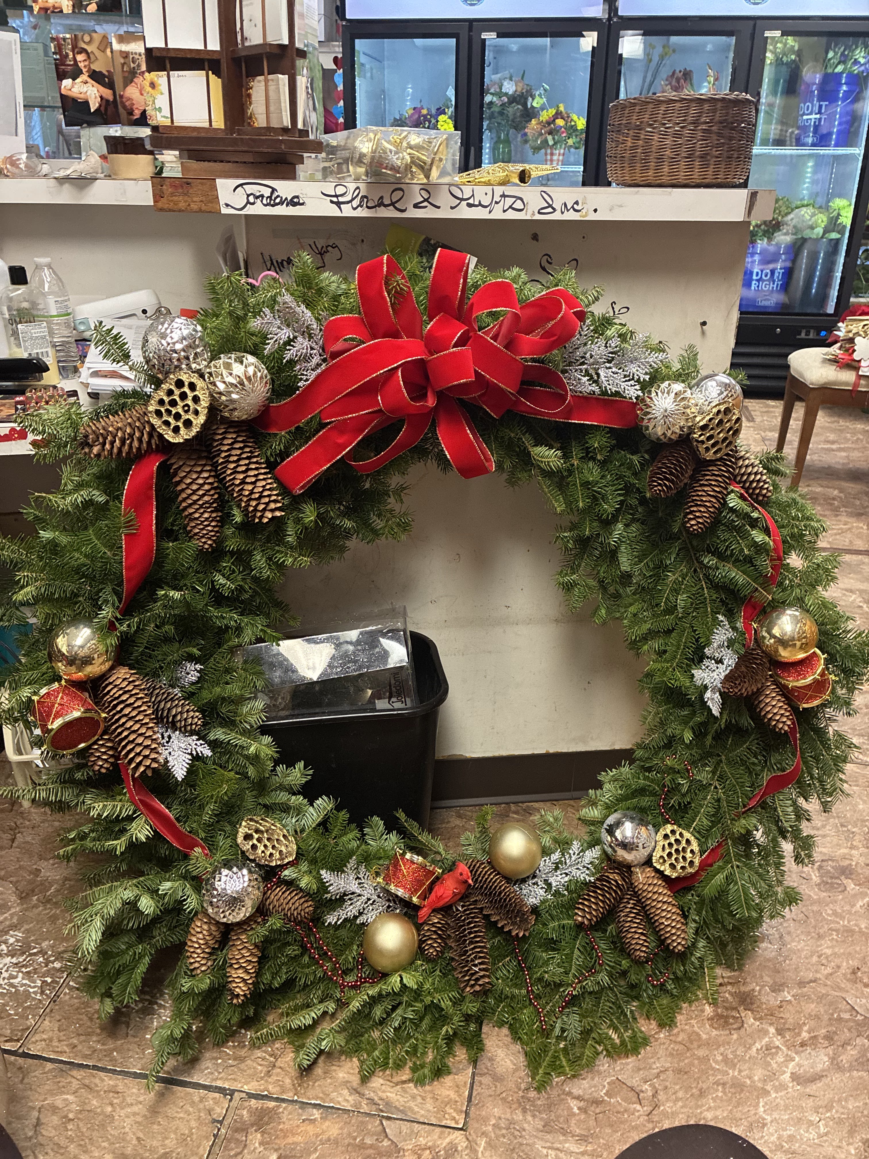 Custom Made 48inch Wreath - large balsam wreath with decorations 