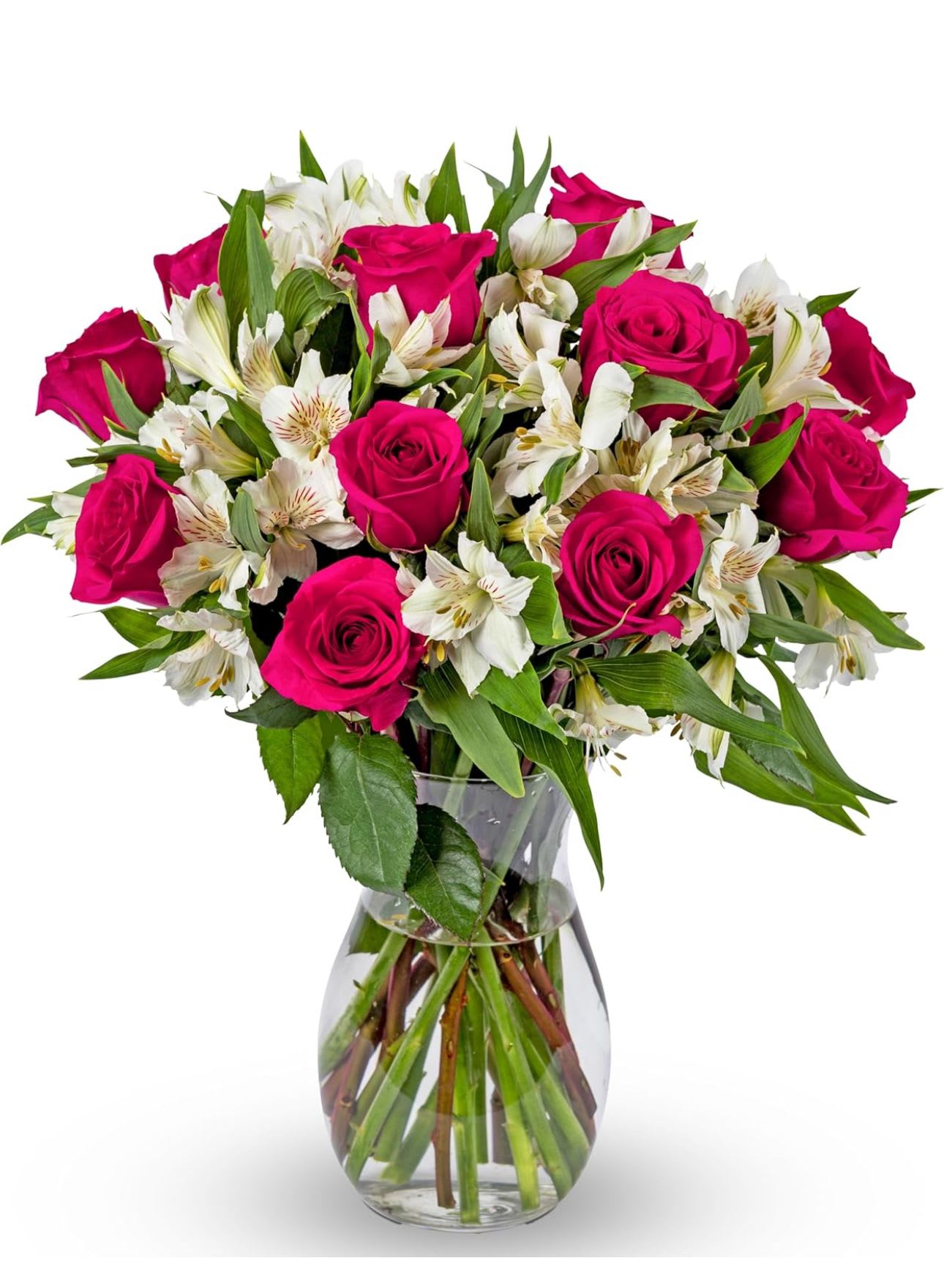 Hot Pink Roses &amp; White Alstroemeria - Hot Pink Roses &amp; White Alstroemeria
