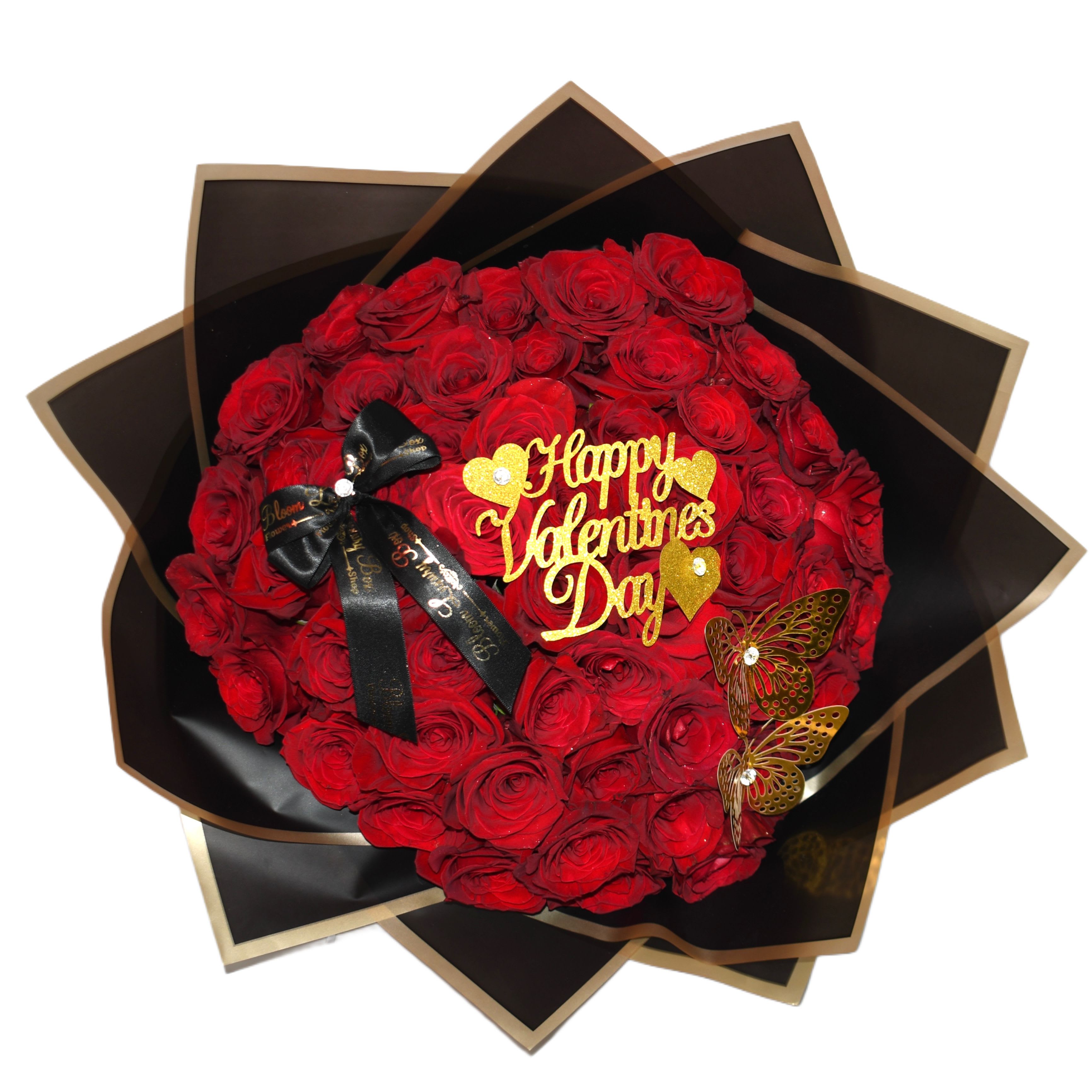 Be Mine Bouquet - Be Mine-- 1, 2 or 3 Dozen Premium Red Rose Bouquet with signature Happy Valentine's Day Sign
