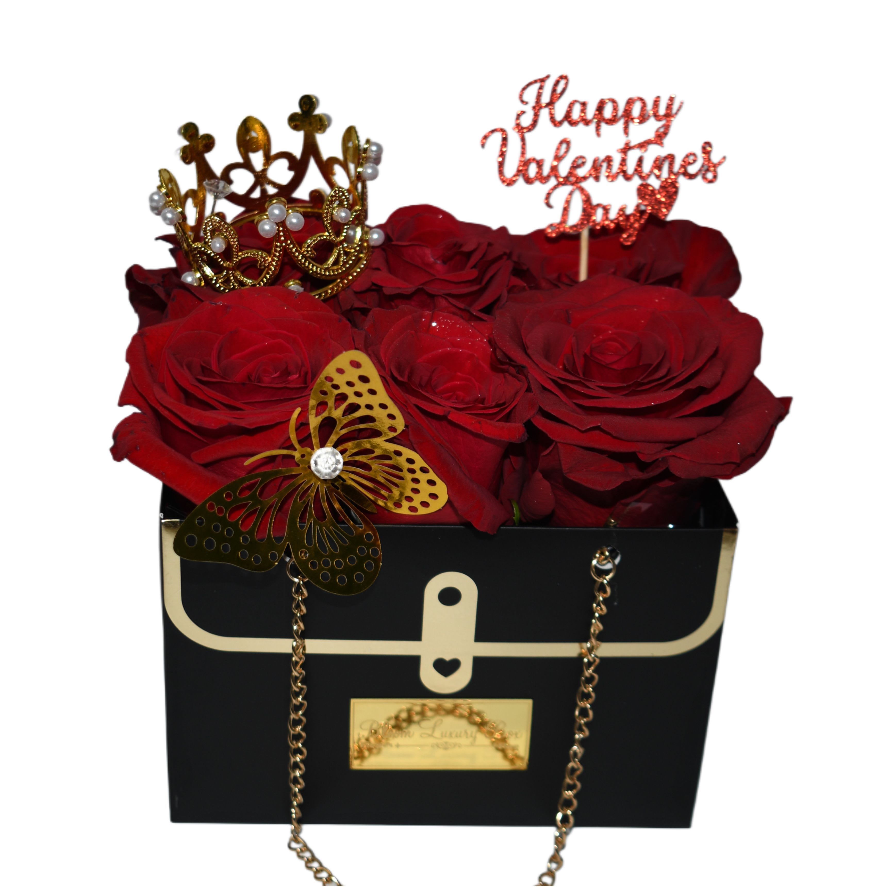 Valentines purse B - Black purse, red roses 