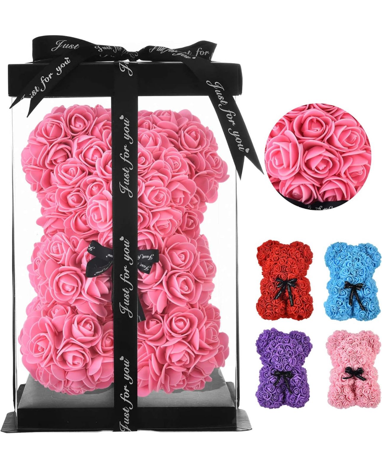 pink rose teddy 9.5" - pink roses teddy height 9.5"