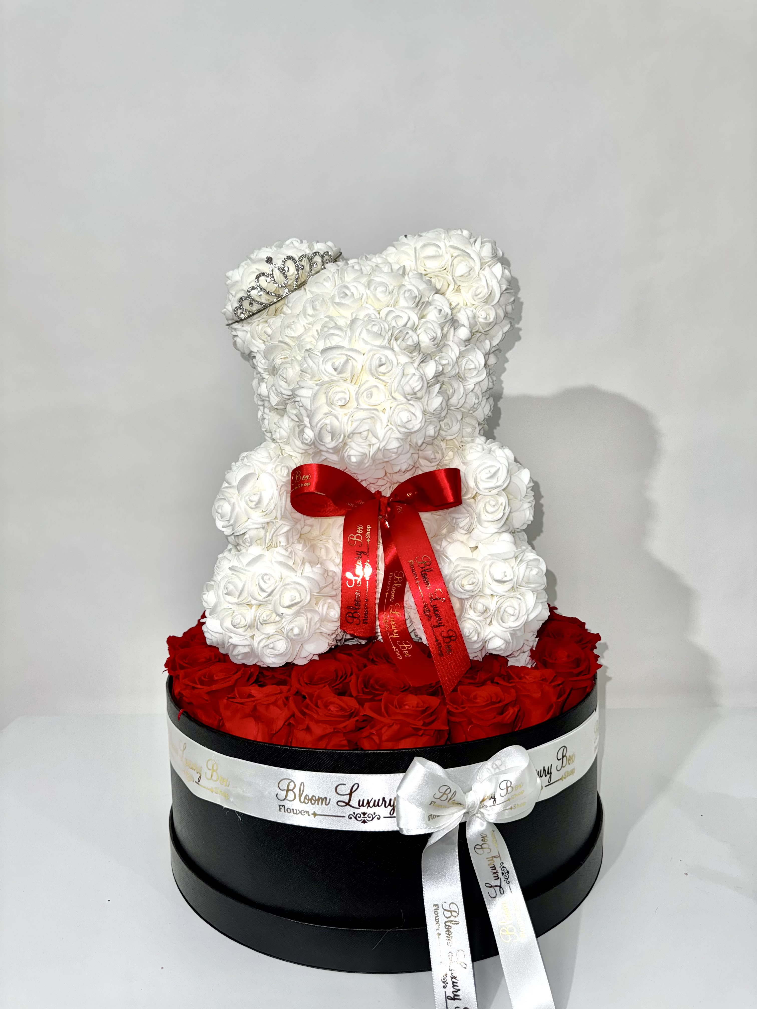 Valentine’s love celebration  - 4 dozen red roses  Large bear Bow Crown 