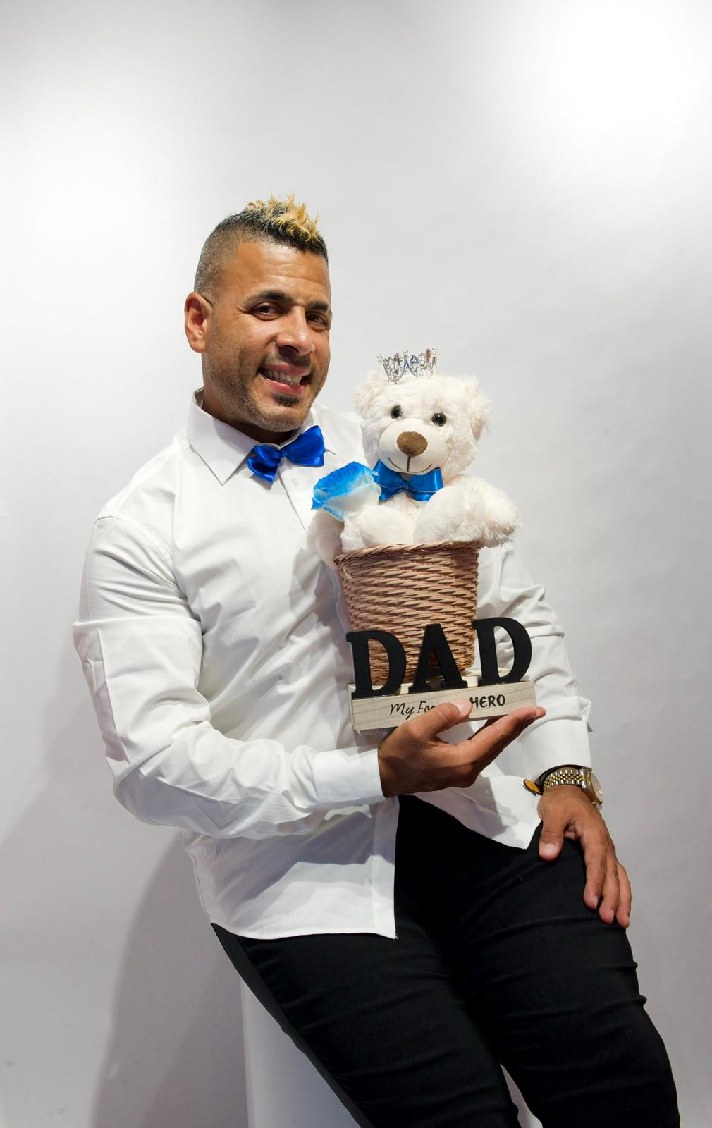 white teddy gift set - white teddy gift set , dad topper and a blue rose