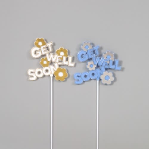 12"OAH Plastic "Get Well Soon" w/Flowers Plastic Pick - 12"OAH Plastic "Get Well Soon" w/Flowers Plastic Pick