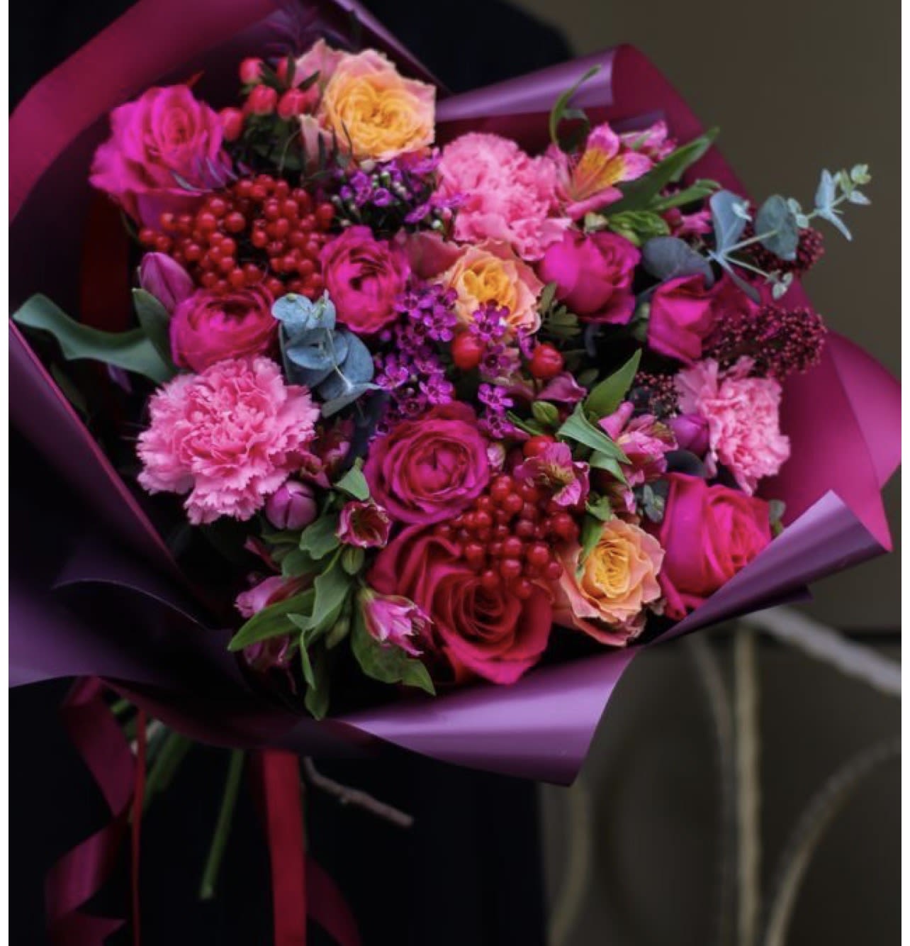 Velvet Amour - Velvet Amour is a luxurious Valentine’s bouquet that speaks the language of deep love and passion. Rich, velvety blooms are artfully arranged to create a stunning display of romance and elegance. Perfect for Valentine’s Day, anniversaries, or an unforgettable romantic gesture, Velvet Amour delivers timeless beauty with a touch of indulgence—bold, graceful, and irresistibly romantic. 