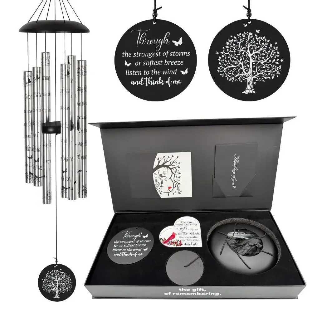 The Wind Chime Company Gift Bundle with Memorial Heart - Serenity Memorial Chime  - Thoughtful Gift For Special Occasions or Reflections, Acrylic Memorial Heart Included inside Gift Box  Express your heartfelt sympathy with our sympathy wind chimes. The sentiment on the sympathy wind chimes says: “when tomorrow starts without me, don’t think we are far apart. For every time you think of me, I’m right here in your heart.” The perfect gift to celebrate cherished bonds.  A stunning and elegant look for memorial services when displayed with our wind chime floor stand. Have you missed the funeral? Send the memorial Wind Chimes as unique memorial gifts to provide comfort, warmth, and empathy.  Pair with one of our Sympathy arrangements for a lasting sentiment.  