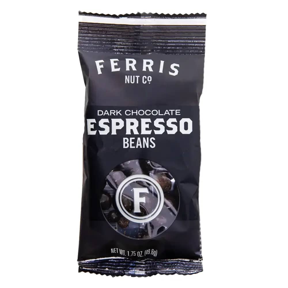 Dark Chocolate Espresso Beans 1.75 oz. - These addictive beans offer a sweet, chocolatey pick-me-up to treat yourself! Our own specialty coffee beans are smothered in a rich, creamy dark chocolate giving you a slight crunch that is filled with robust espresso flavor. Go ahead, you deserve some.