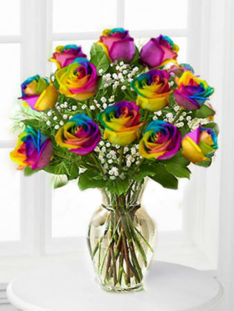 Dozen Rainbow roses - Dose she like Rainbows and unicorns?? This is for her.  Available after 2/9/2026