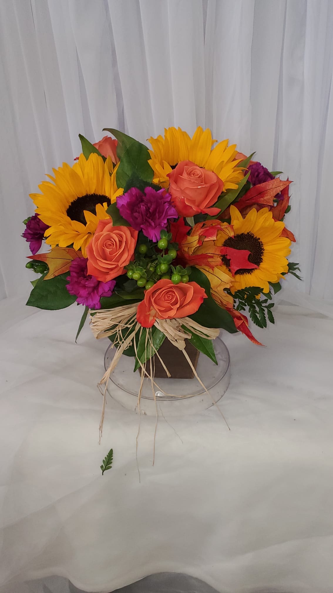 Autumn 11 - Disclaimer IF WE HAVE TO SUBSITUTE:  For flowers, we will make every attempt to match the flower type / color but may substitute with another color or type of flower. For green and blooming plants, similar plants may be substituted of equal or greater value. If the container / vase shown online is not available, a similar container / vase will be used. Bears or other gift items may be substituted as well. Want to check on availability? If it makes you feel more comfortable about the purchase, then we encourage you to call or email us to check on the latest availability of certain products. We would be glad to give you the most current, up-to-date status on our inventory. Deluxe - Additional flowers will be added to enhance the bouquet. Premium - We will add more blooms and select the highest quality flowers we offer in this style.