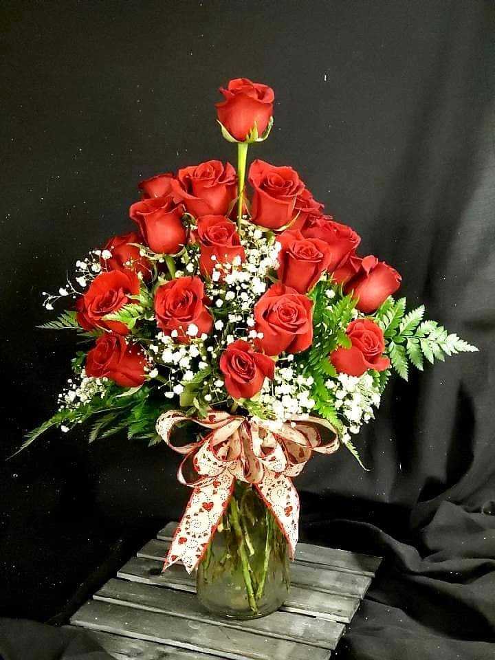 Two Dozen Roses - 2 Dozen Red Roses - Arranged in a Vase with a Filler &amp; a Bow