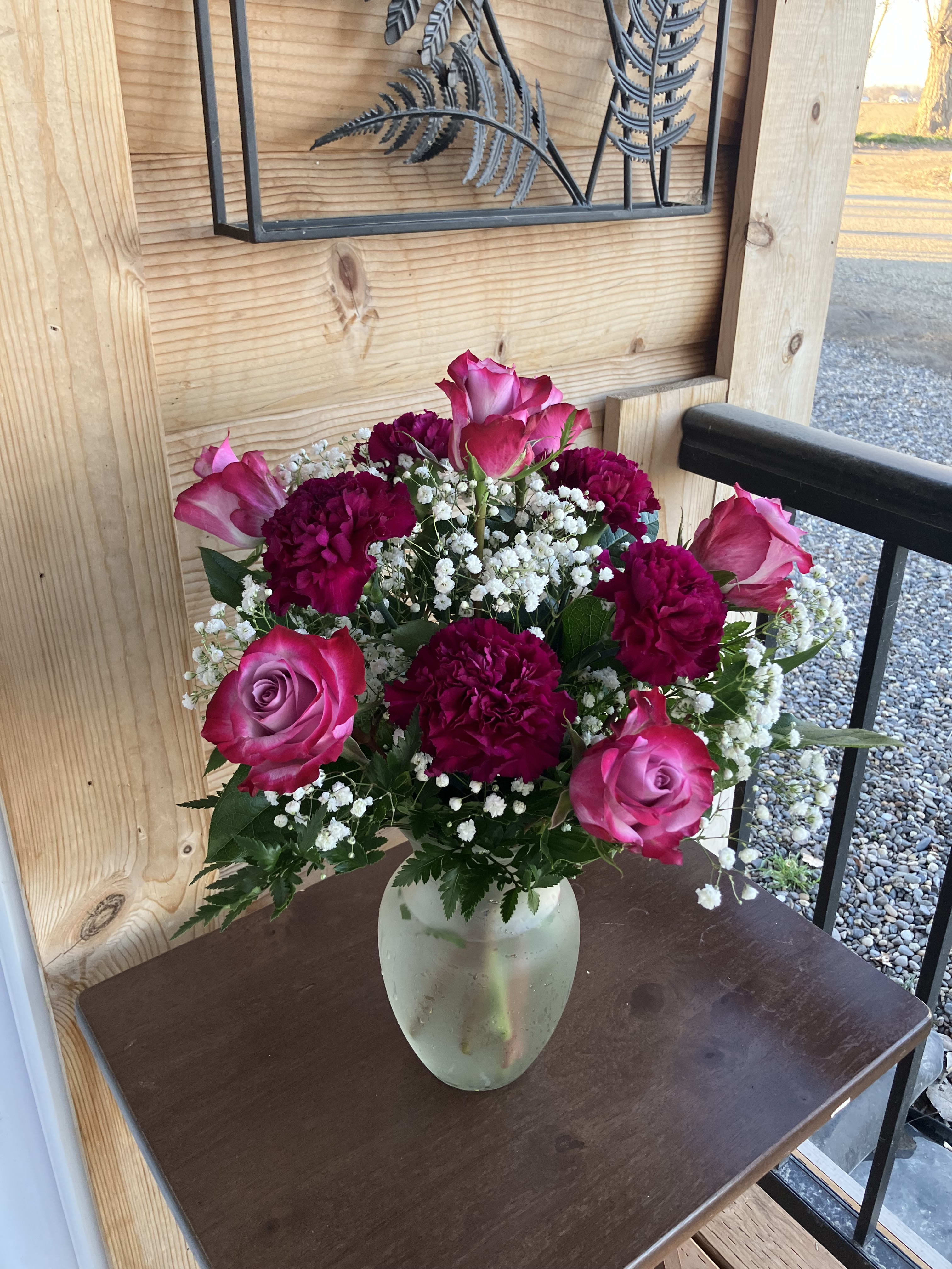 Deep Purple - A lovely bouquet of Roses and Carnations using the specialty Rose called  "Deep Purple"