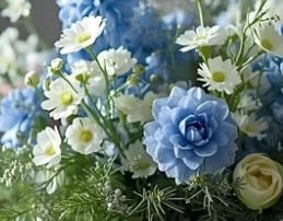 Designer's Choice White and Blue - A beautiful selection of flowers in blues and whites, created with love for the season.