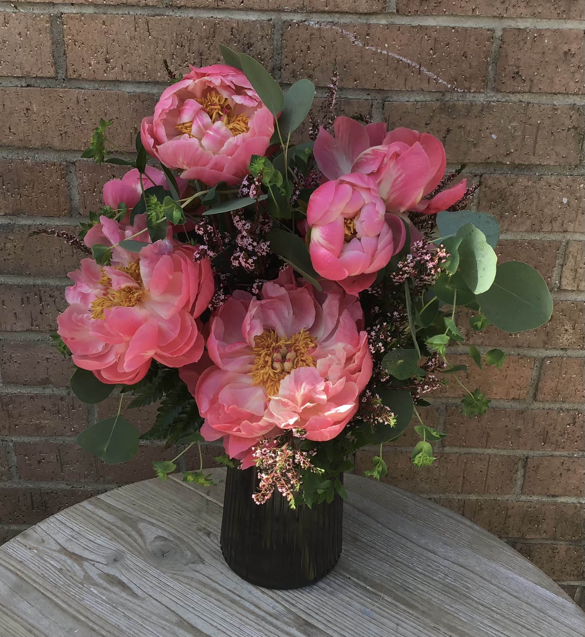 Petal Passion with Peonies - Pink Peonies with an accent flower and mixed greenery.