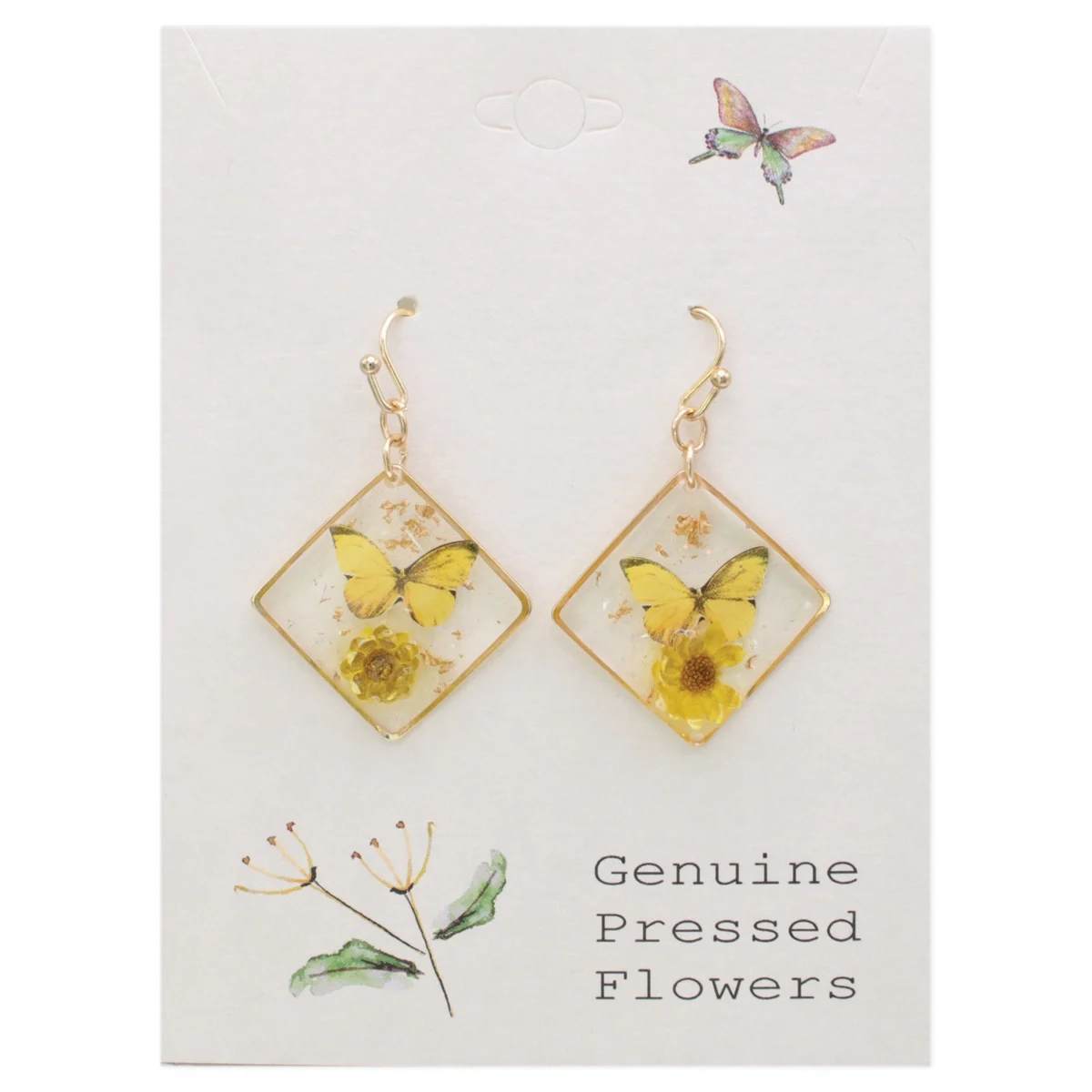 Sunny Garden Butterfly Dried Flower Earrings - These dried flower butterfly earrings will adorn your ears with the charm of a sunlit garden in full bloom.