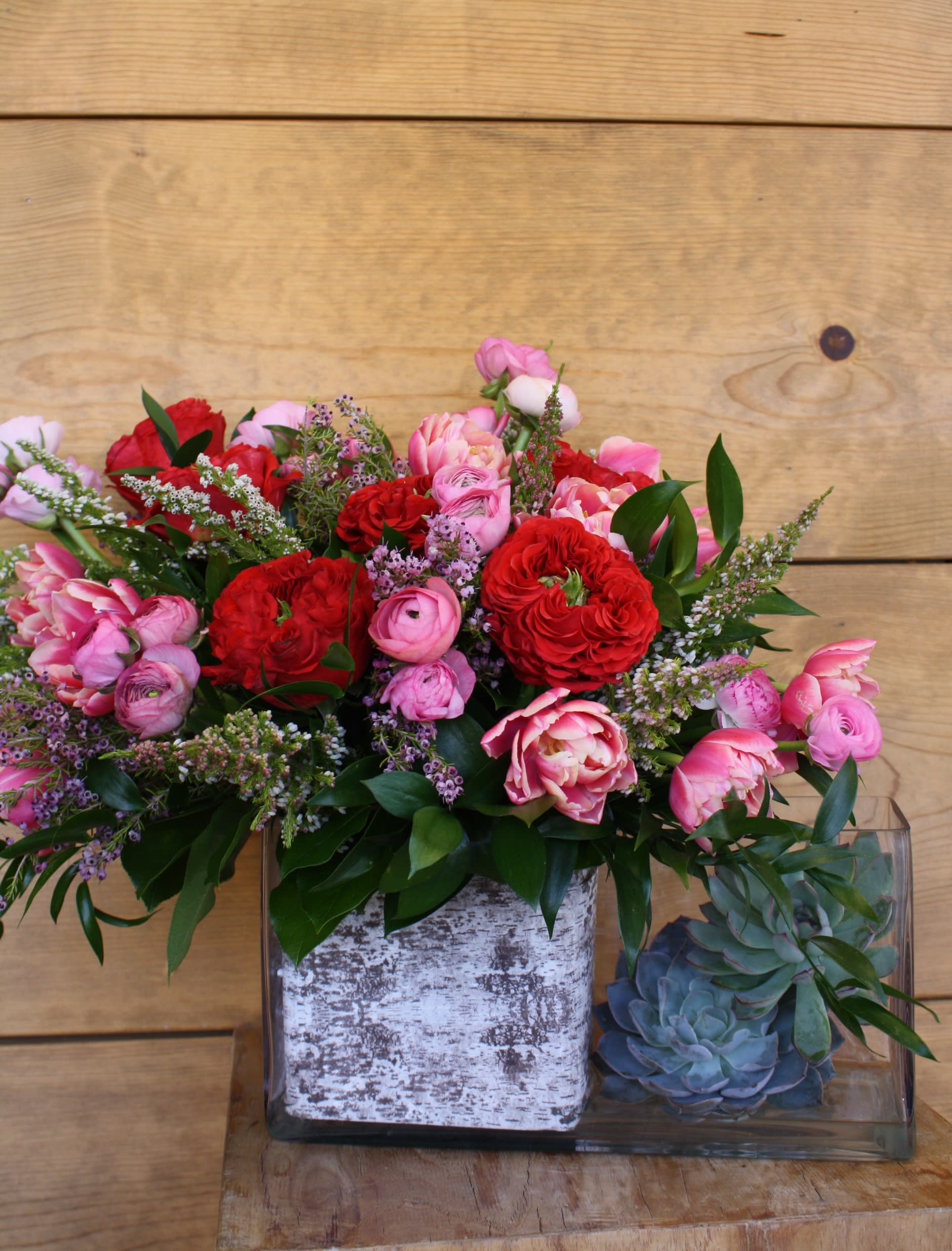 Eye Candy - Valentine's Day 2019 Collection, stunning vase filled with the seasons favorite red and pink blooms. 