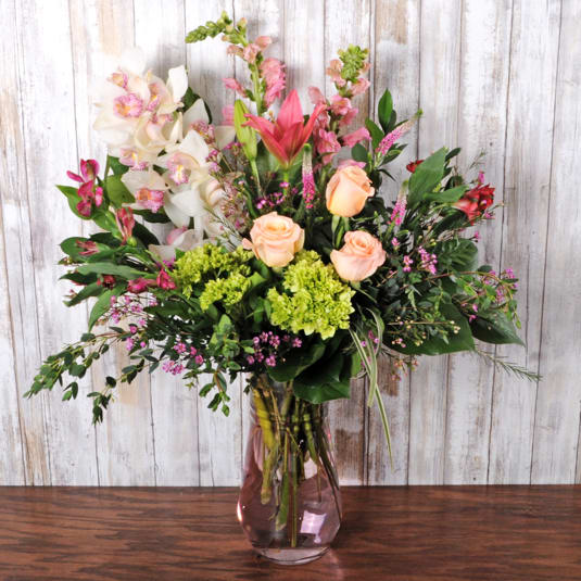 Full Bloom Pastel  - Amazing cymbidium orchid bloom adores this grand flower bouquet. 