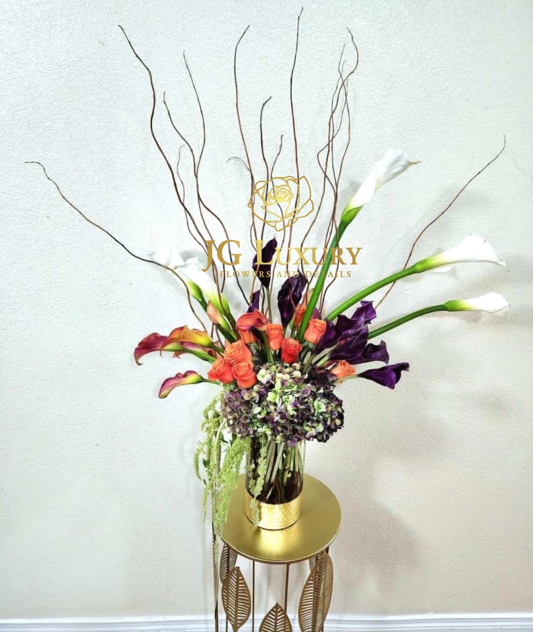 Exotic Garden - A lovely mix of Calla Lilies, Amaranthus, Roses and Hydrangeas.