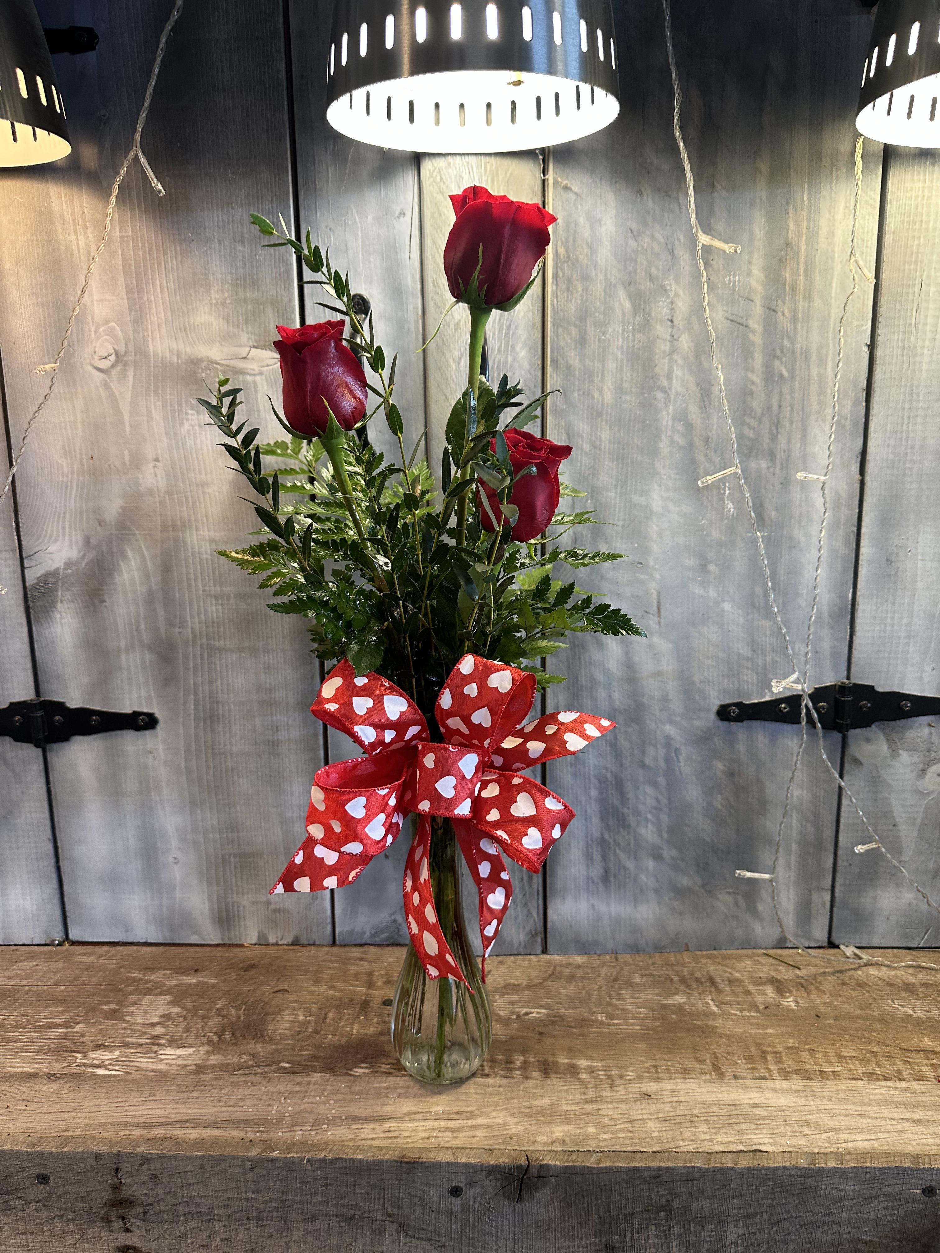 simple beauty - 3 roses vased  