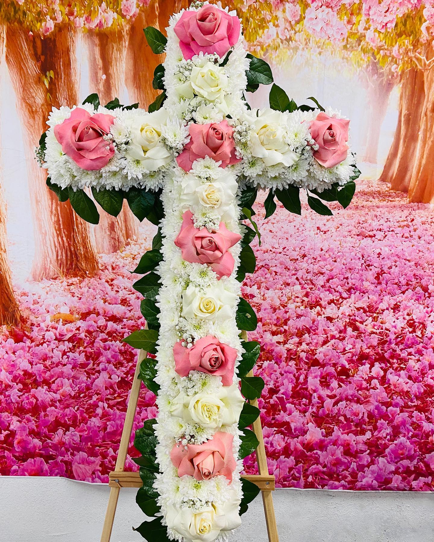 Medium Cross With White And Pink Roses - This is a beautiful cross with white and pink roses.