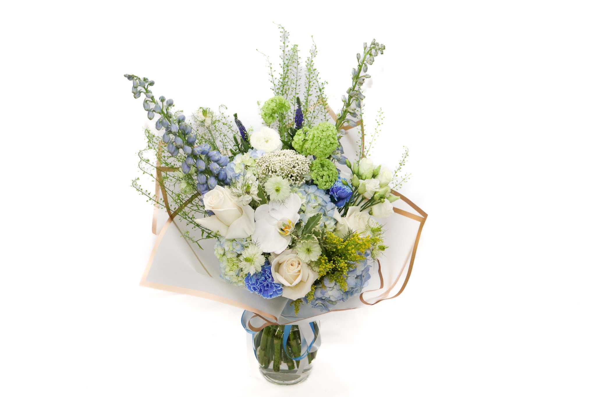 Blue Lagoon - Blue Lagoon is one of the newest arrangement in our summer collection, comes is a glass vase.