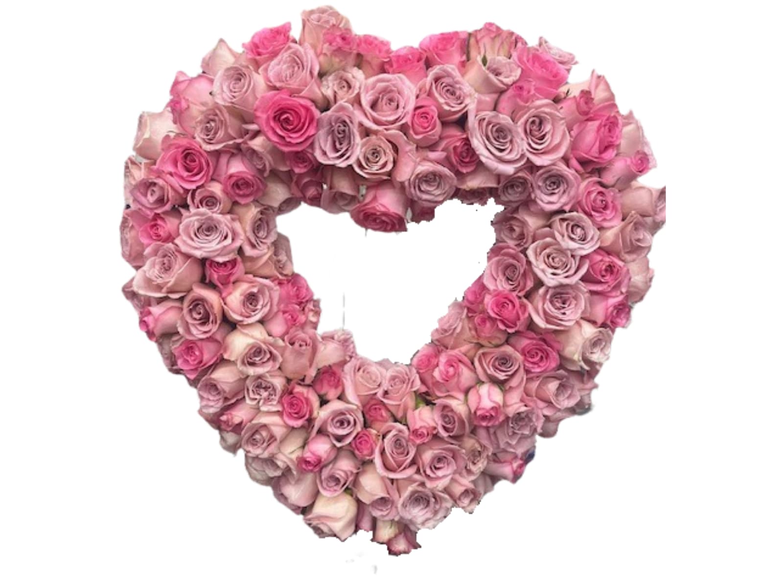 Hearts Will Go On - 24" Open heart on easel. Your choice of color choice of carnations, carnations &amp; roses, just roses 