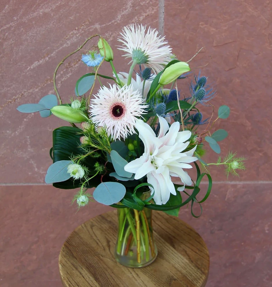 Everyday #5 - A blush arrangement of rose lilies and gerbera daisies.