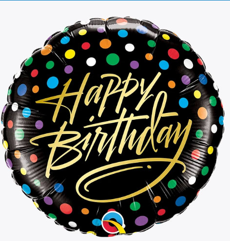 Birthday Balloon Gold Script &amp; Dots - Birthday Gold Script &amp; Dots