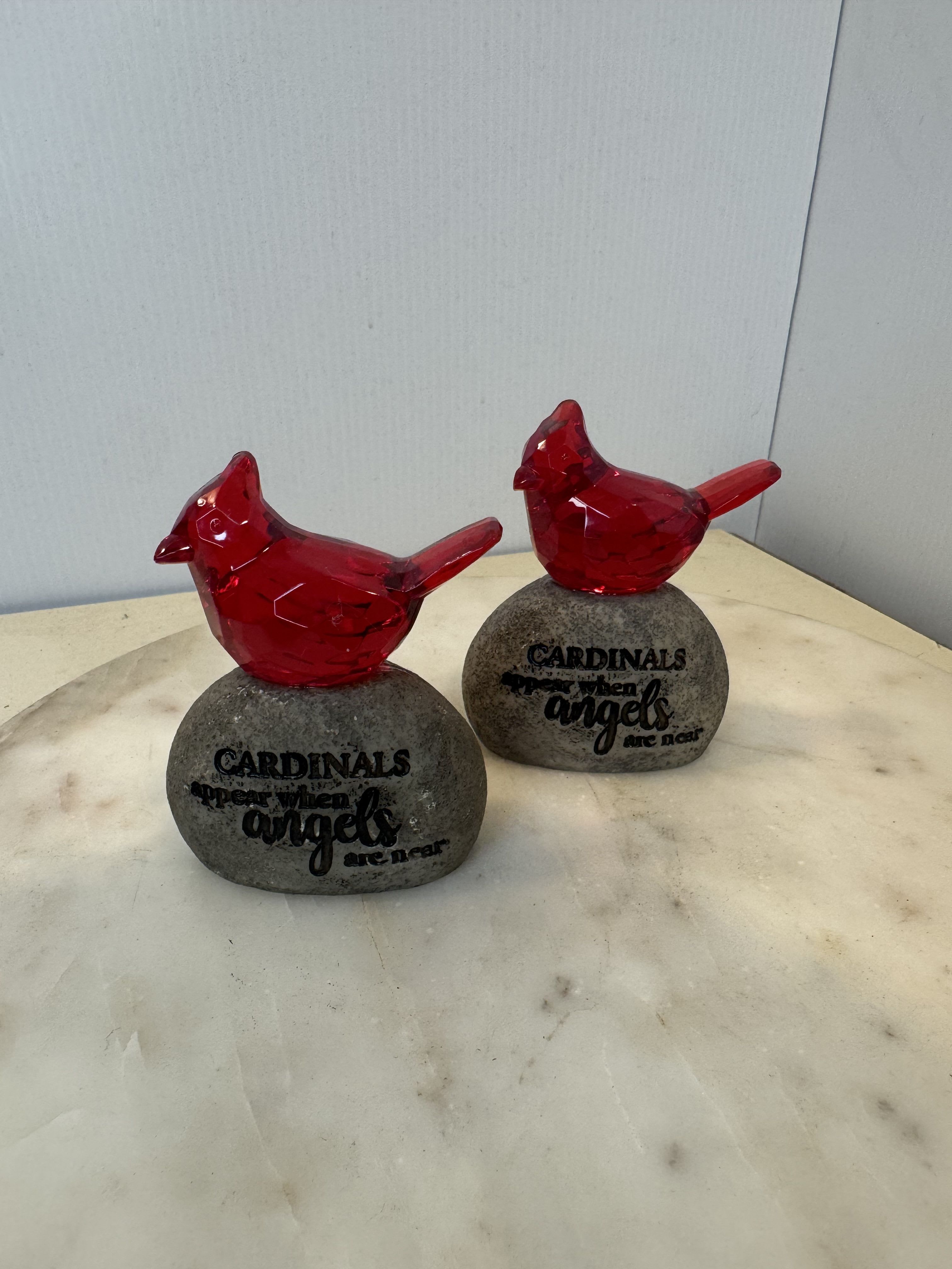 Cardinal Stone - Cardinal perched on a stone with the saying "Cardinals appear when angels are near"
