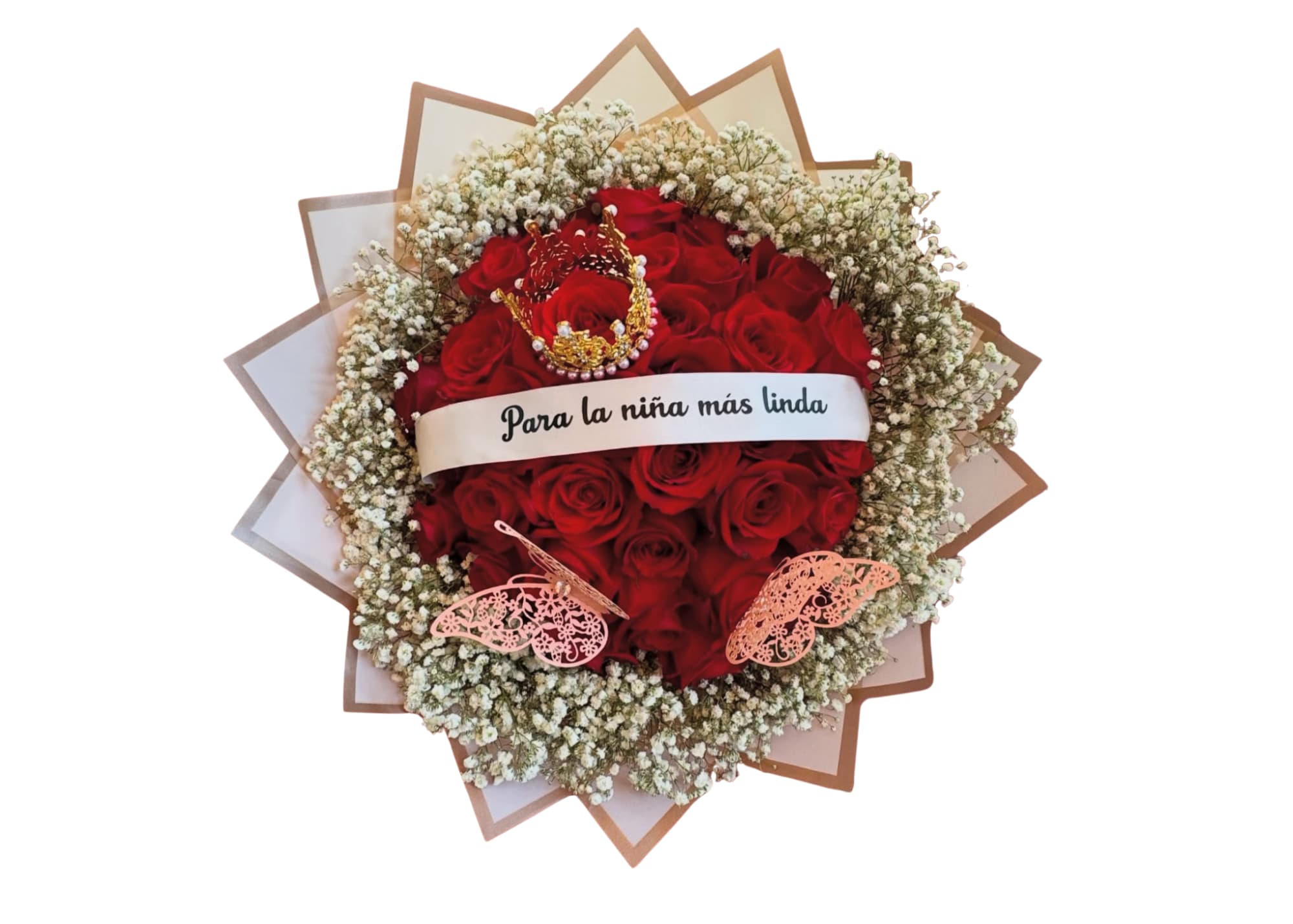 Red and White - 25 red roses with baby breath wrapped in Korean paper  