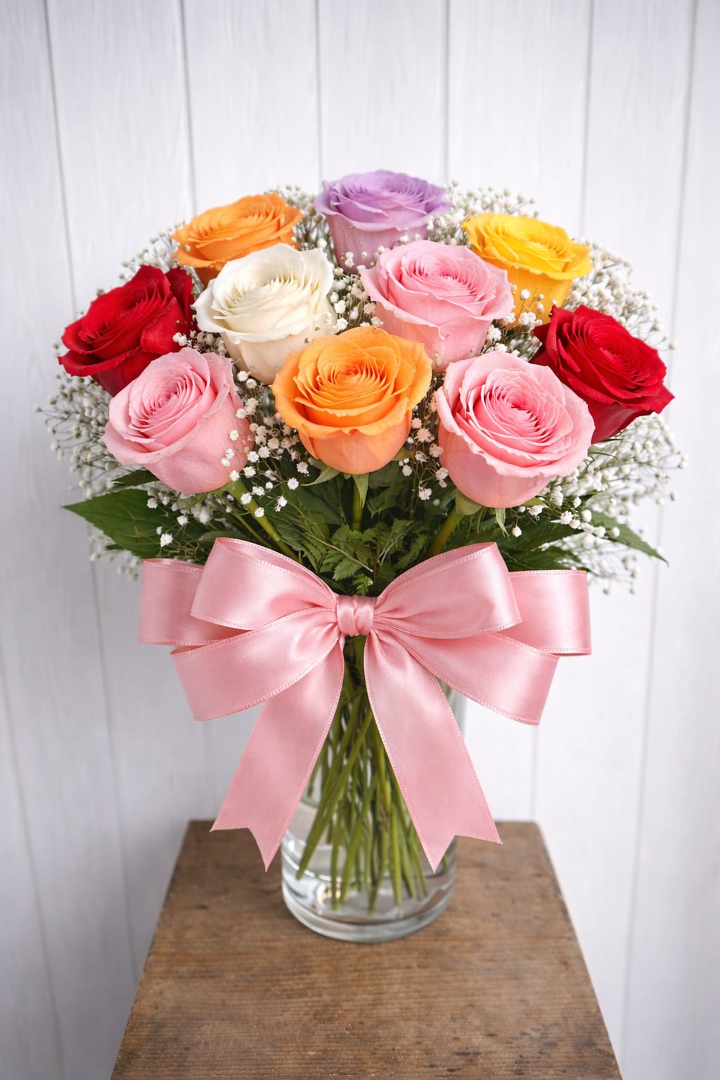 Roses - Mix colors roses with a bow