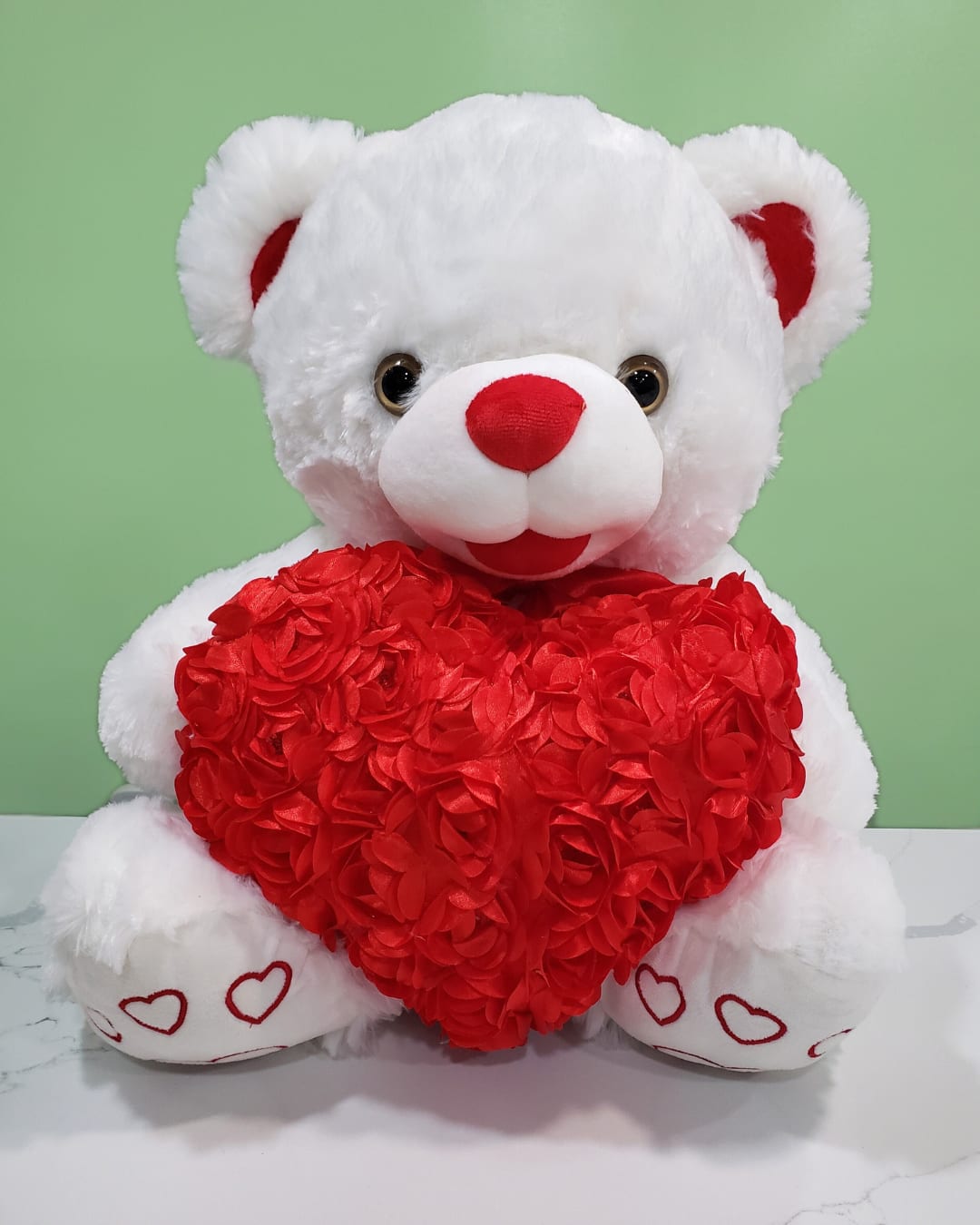 Large Ruby Heart Bear -White - Large Ruby Heart Bear 