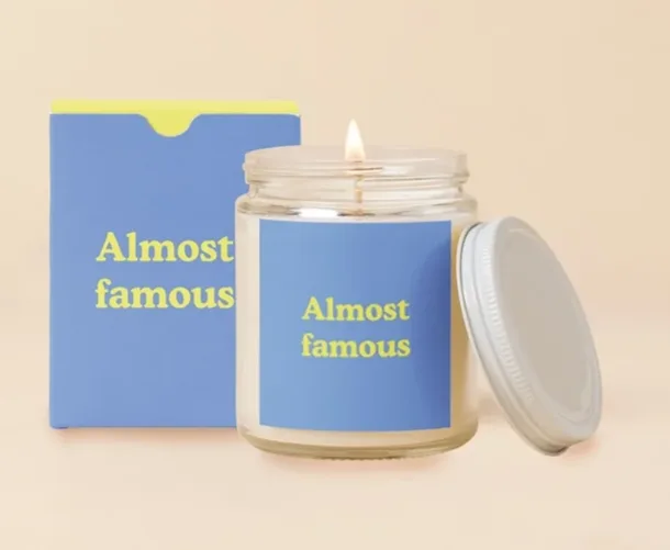TOFT - Almost Famous   - About this product  Need some affirmations of who you truly are? Light one of these Yippie Candles for yourself, or give one to your BFF to spread all the love and good scents.   Clean, All Natural Soy-Based Wax (Paraffin-Free!) Paraben-Free Fragrances Cotton Wicks 8oz Glass Jar with Lid, Approx. 43 Hour Burn Time