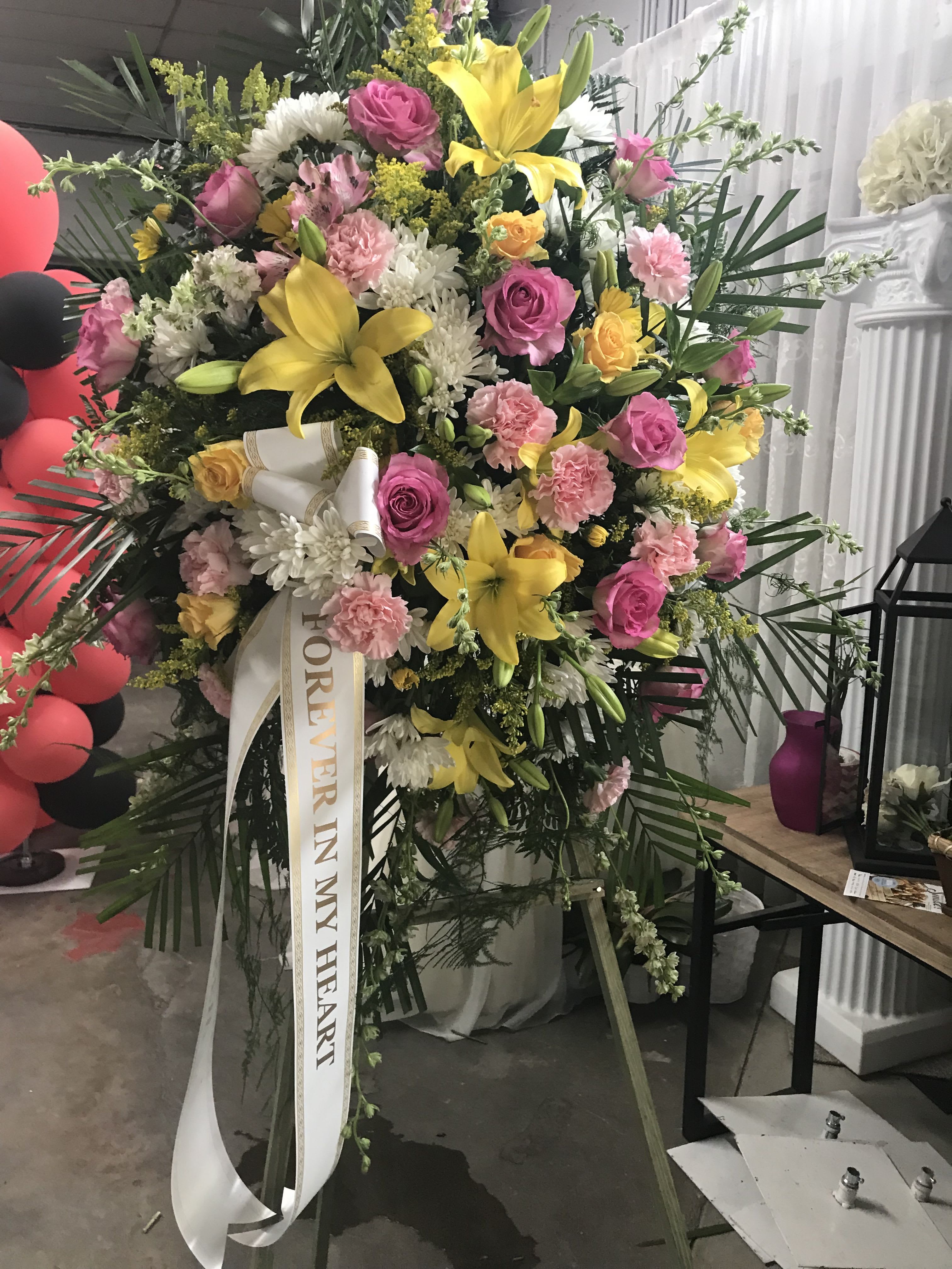 HEAVEN SCENT - 10 PINK ROSES, YELLOW LILIES, WHITE POMPONS,PINK CARNATIONS, SOLIDALGO, ASTER