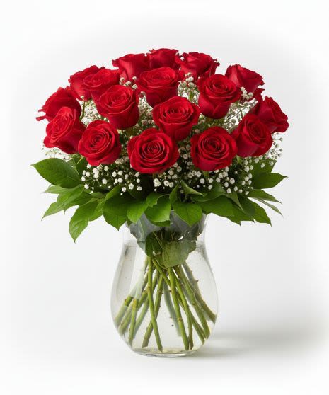 Crimson Rose Delight- 25 Roses - This design combines warmth, love, and elegance — perfect for Valentine’s Day, anniversaries, or surprising someone special with a bright and joyful gesture.