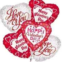 Valentine's Balloon Bouquet - Send a Valentine Balloon Bouquet of 7 Assorted Mylar Balloons to celebrate your love! Don't forget to add a box of chocolates and candles!  **Mylars will vary in style***