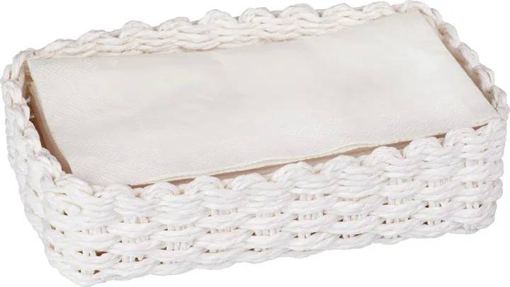 Paper Woven Guest Towel Caddy White - The Paper Woven Guest Towel Caddy in White brings breezy texture and crisp organization to a bath, powder room, or buffet, keeping folded guest towels tidy and within easy reach. Crafted from sturdy woven paper in a clean rectangular silhouette, this lightweight caddy blends effortlessly with any décor while adding a refined, handcrafted touch. Approximate dimensions are 9.25 x 5.9 x 2.56 inches.